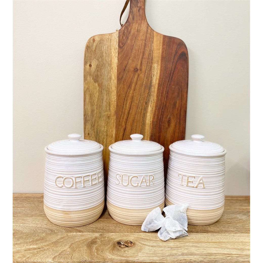 Stoneware Tea, Coffee, Sugar Canisters - Natural Kitchen Storage Containers - BerPar