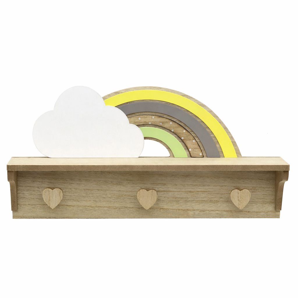 Rainbow themed wall shelf in nursery room