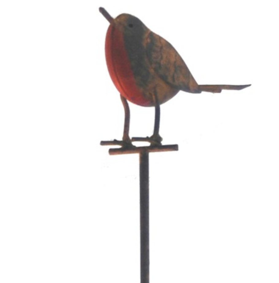 Robin on Stick - Decorative Garden Ornament for Plant Support & Outdoor Decor - BerPar