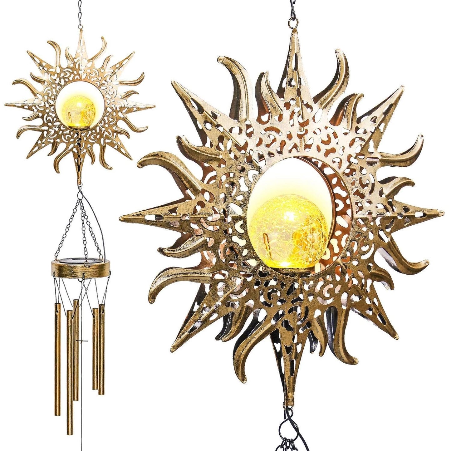 Solar sun light glowing at night in outdoor garden setting