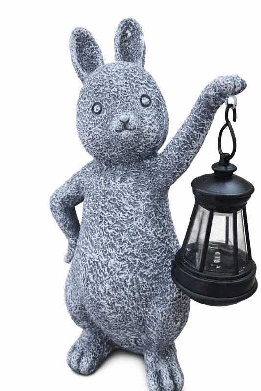 Solar rabbit garden statue with LED lantern