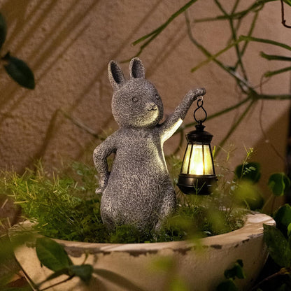 Solar rabbit outdoor decor displayed on porch