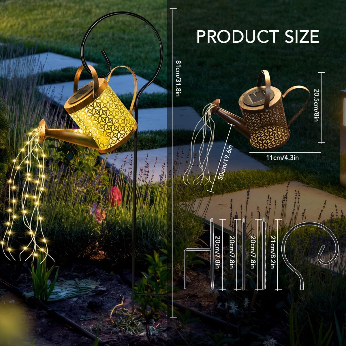 Solar watering can garden art lamp placed in flower bed