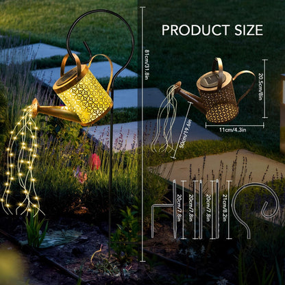 Solar watering can garden art lamp placed in flower bed