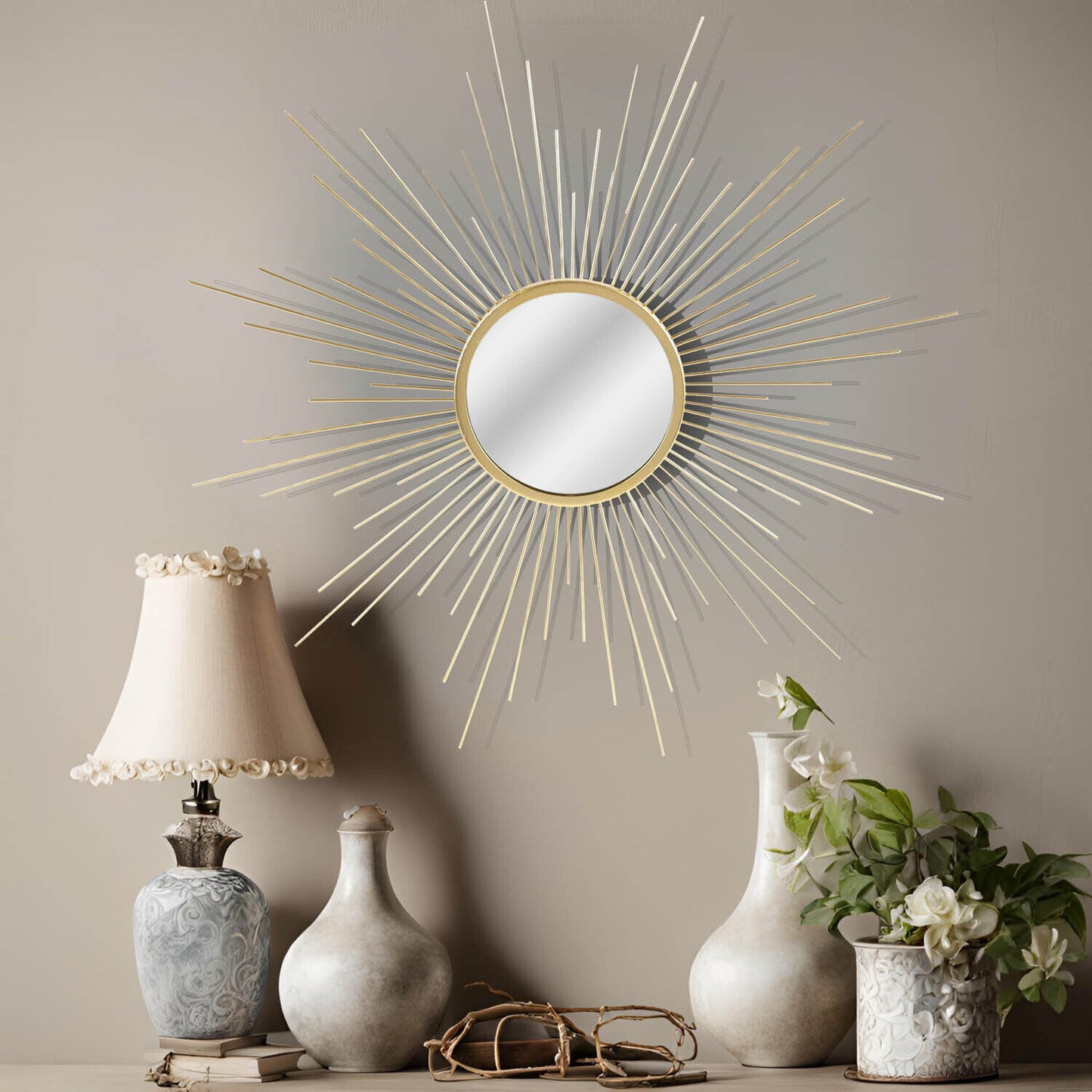 60cm Gold Wire Star Mirror - Decorative Wall Accent for Modern Home Decor - BerPar