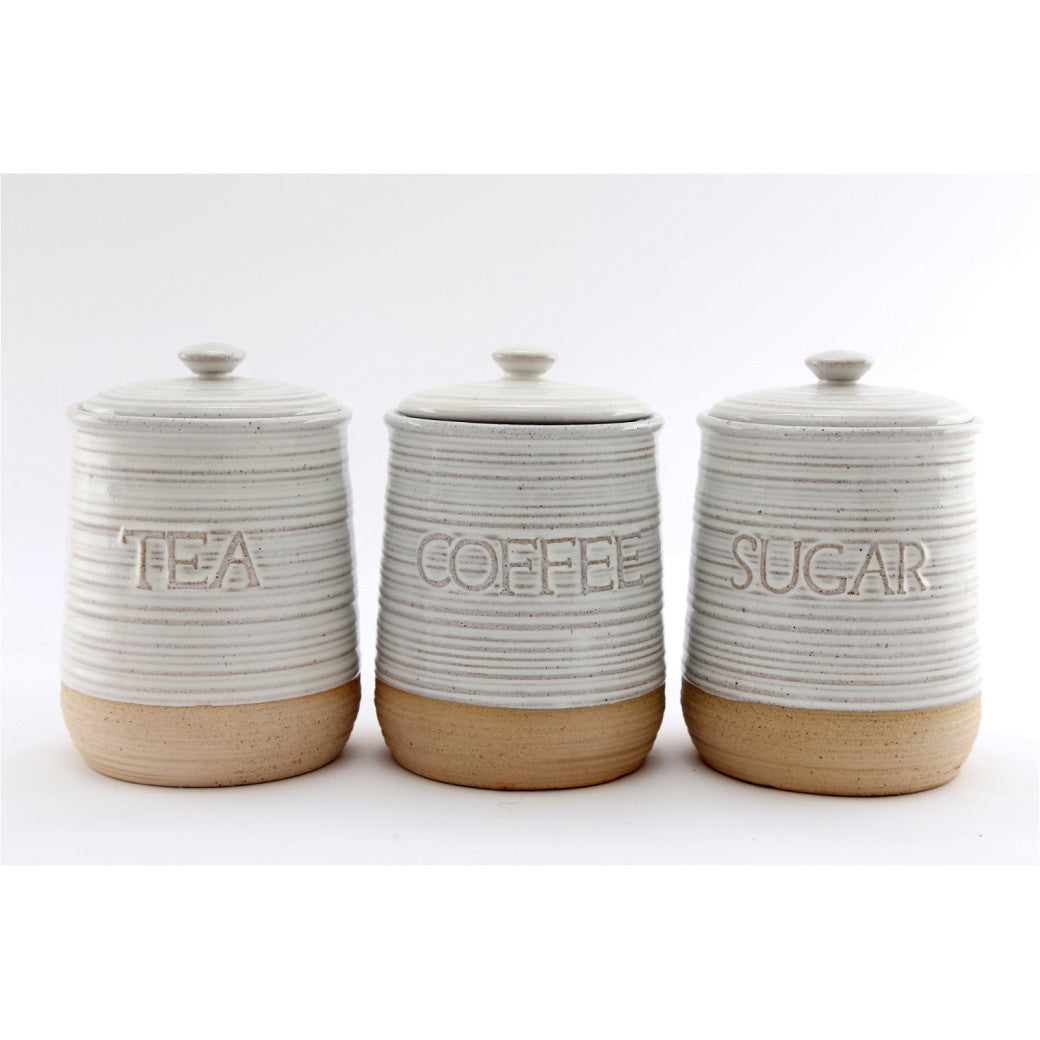 Stoneware Tea, Coffee, Sugar Canisters - Natural Kitchen Storage Containers - BerPar