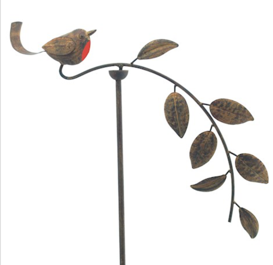 1.28m Tall Rusty Robin Metal Garden Stake - Spinner Balancer Ornament Decoration - BerPar