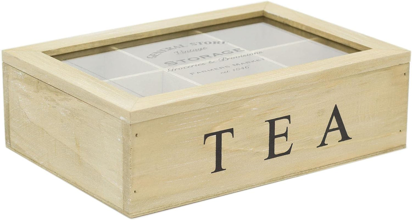 Wooden tea box with clear lid on a white background