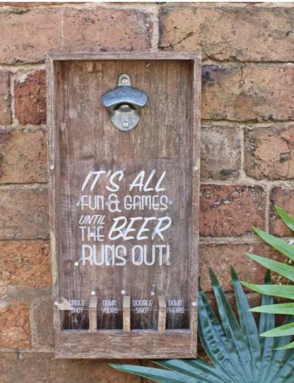 19x40cm Wooden Bottle Opener Beer Game - Fun Wall-Mounted Bar Accessory - BerPar