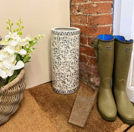 Blue And White Ditsy Print Umbrella Stand