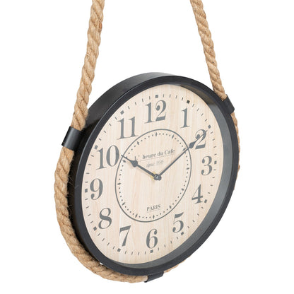 Industrial Hanging Rope Round Black Metal Clock