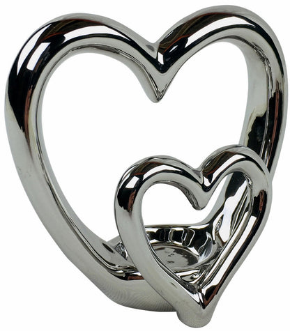 Silver Double Heart Tealight Holder