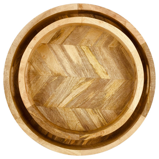 Herringbone Wood Trays Set of 2