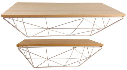 Set of 2 Geometric White Wire Shelves