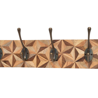 Aztec Design Wooden Plinth, 4 Double Coat Hooks