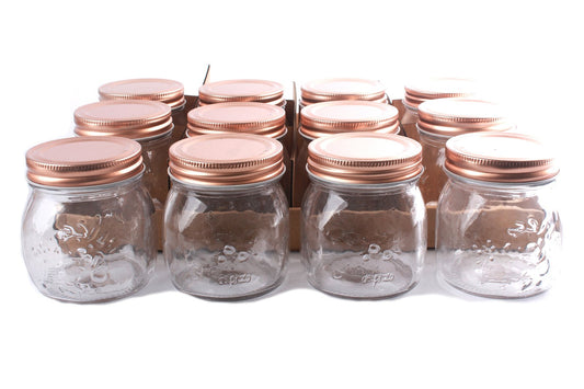 Kitchen Glass Embossed Storage Jar With Copper Screw Lid - Large