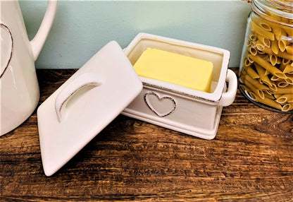 Cream Rustic Heart Butter Dish