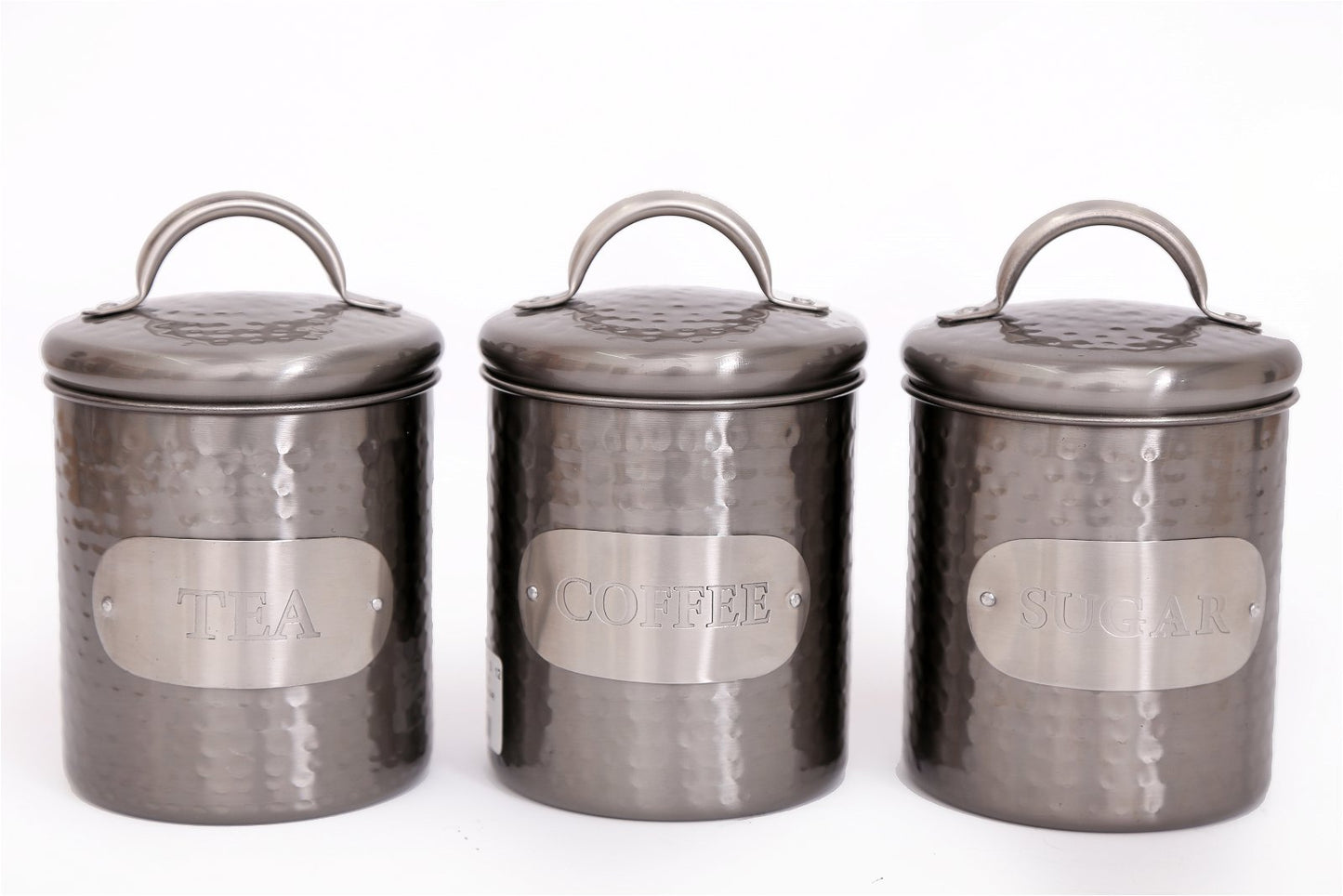 Grey Stainless Steel Tea, Coffee & Sugar, Tins