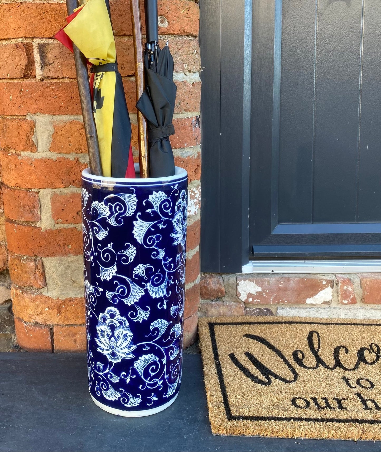 Blue and White Umbrella Stand 18"