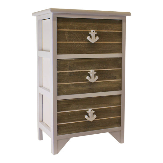 Chest Of 3 Drawers With Nautical Anchor Handles In Grey & White