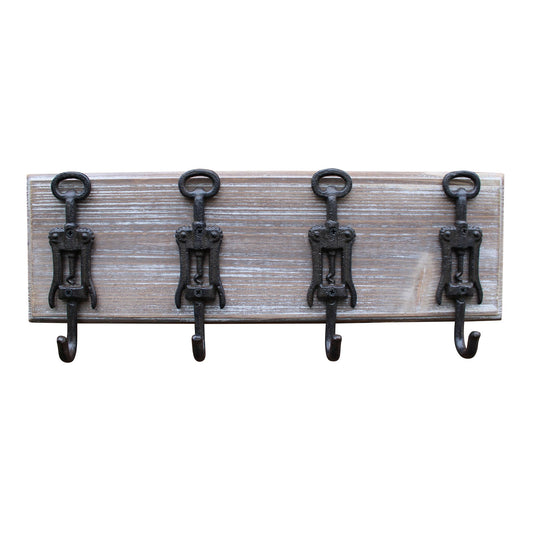 Rustic Cast Iron and Wooden Wall Hooks, Bottle Openers