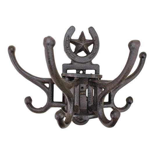 Cast Iron Wall Mounted Rotating Coat Hooks, Horseshoe, 8 Hooks