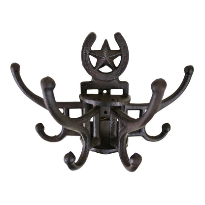 Cast Iron Wall Mounted Rotating Coat Hooks, Horseshoe, 8 Hooks