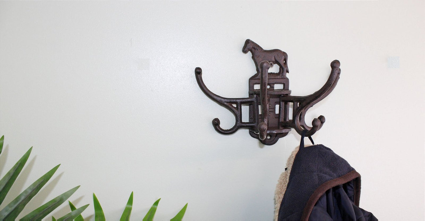 Cast Iron Wall Mounted Rotating Coat Hooks, Horse, 8 hooks