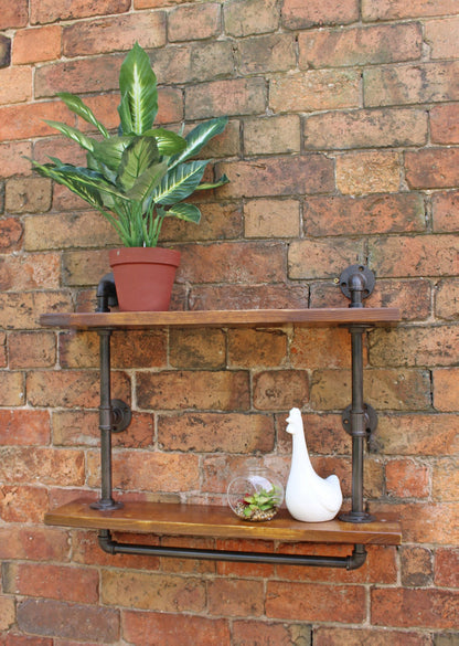 Industrial Pipe Wall Shelf with 2 Shelves