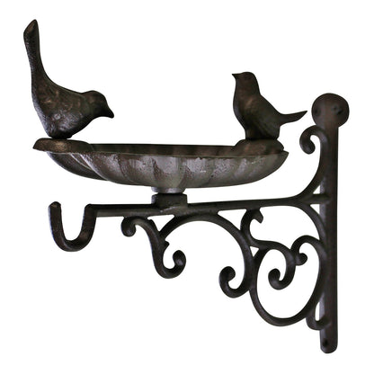 Cast Iron Hanging Basket Wall Bracket With Bird Feeder