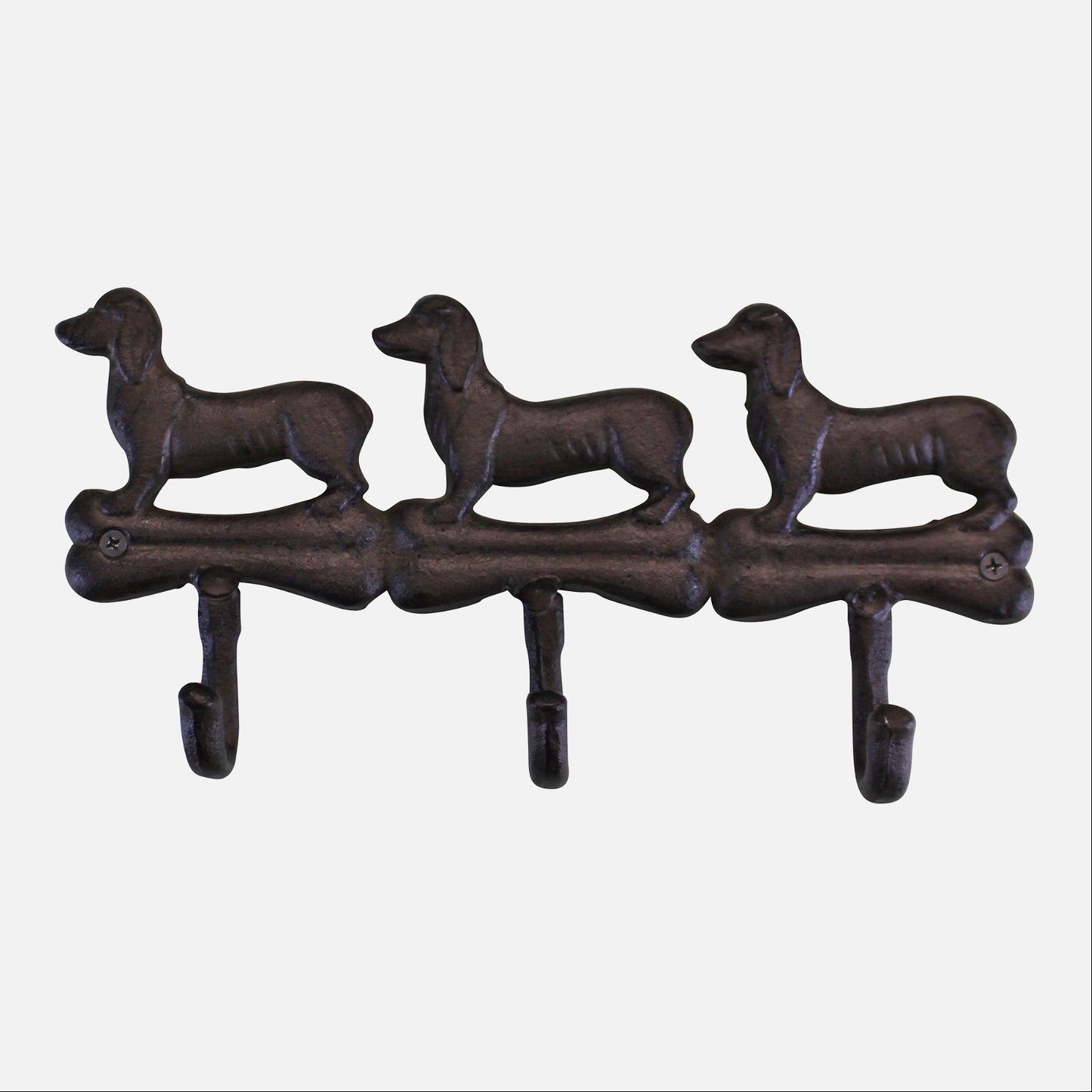 Rustic Cast Iron Wall Hooks, Sausage Dog Design With 3 Hooks