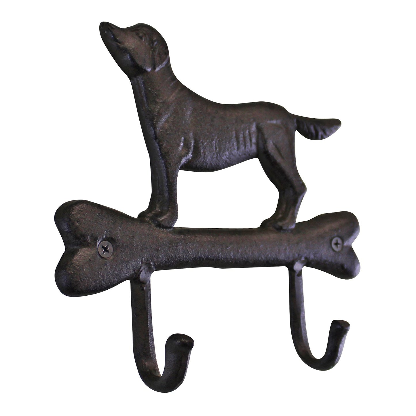 Rustic Cast Iron Wall Hooks, Gun Dog Design With 2 Hooks