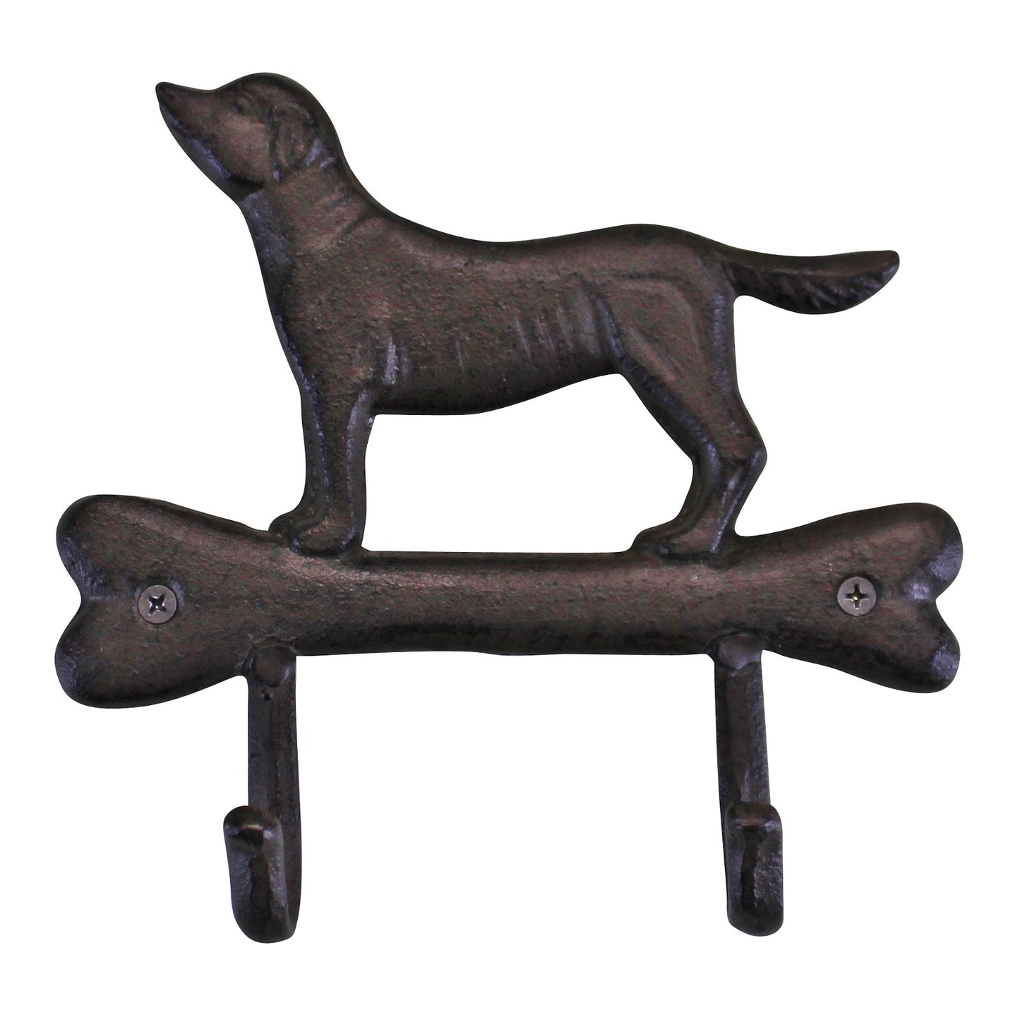 Rustic Cast Iron Wall Hooks, Gun Dog Design With 2 Hooks