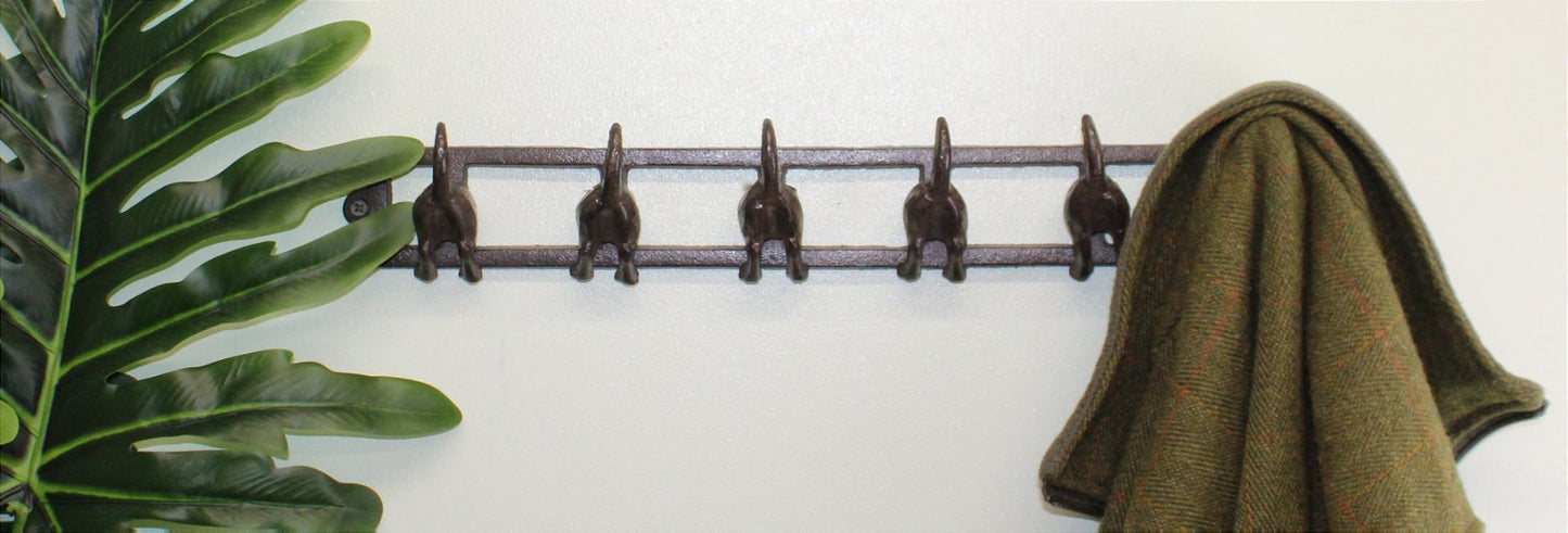 Rustic Cast Iron Wall Hooks, Dog Tail Design With 6 Hooks