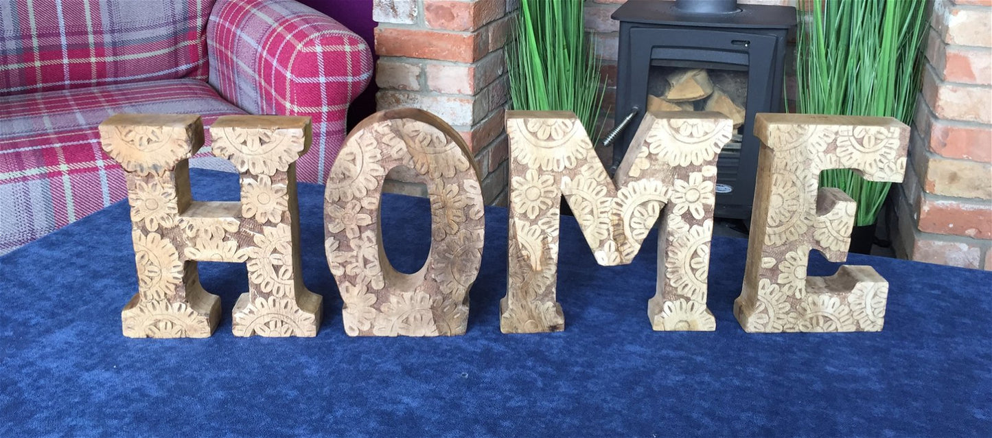 Hand Carved Wooden Flower Letters Home