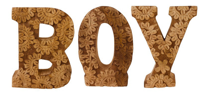 Hand Carved Wooden Flower Letters Boy