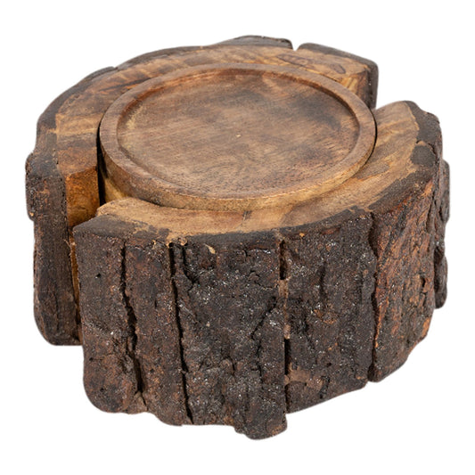 Set of 6 Coasters With a Bark Holder 15cm