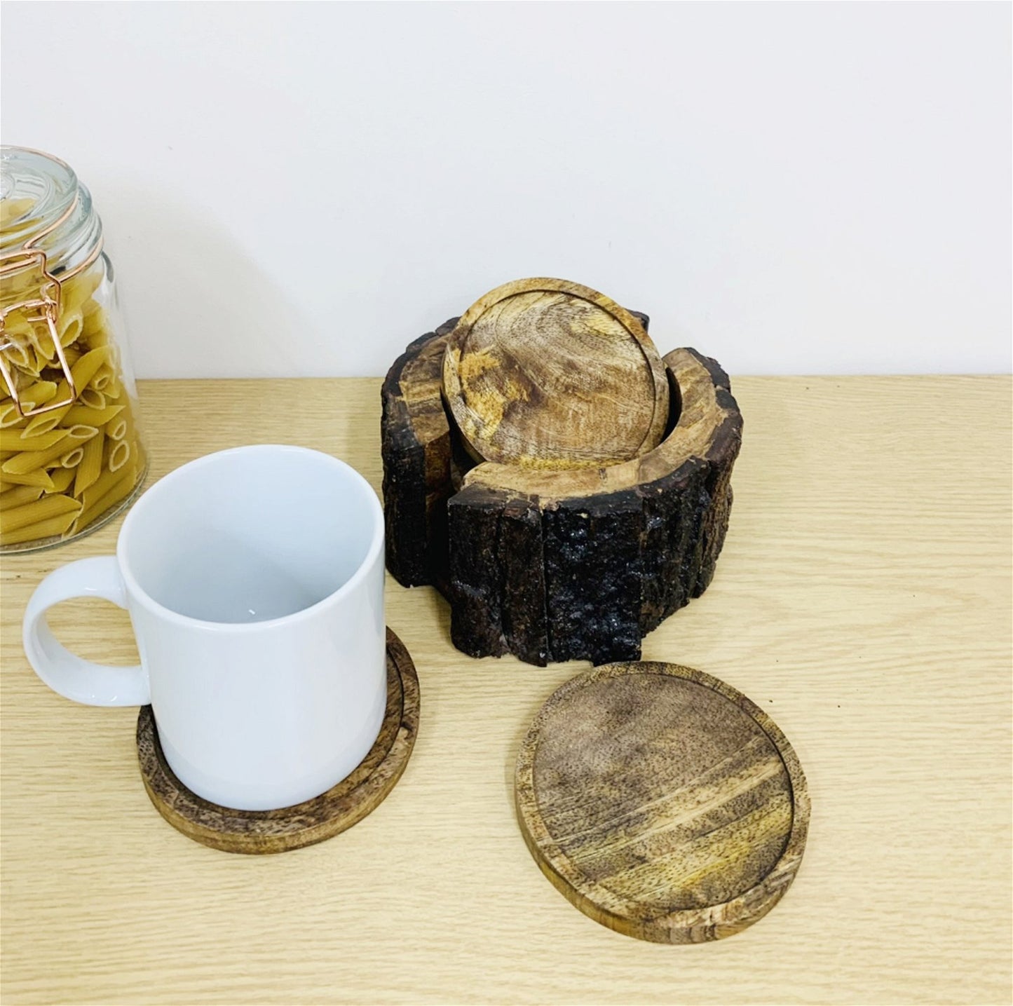 Set of 6 Coasters With a Bark Holder 15cm