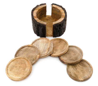 Set of 6 Coasters With a Bark Holder 15cm