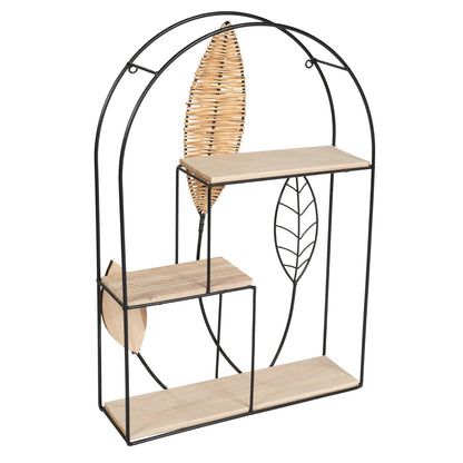 Arched Metal Framed Rattan Leaf Shelf Unit