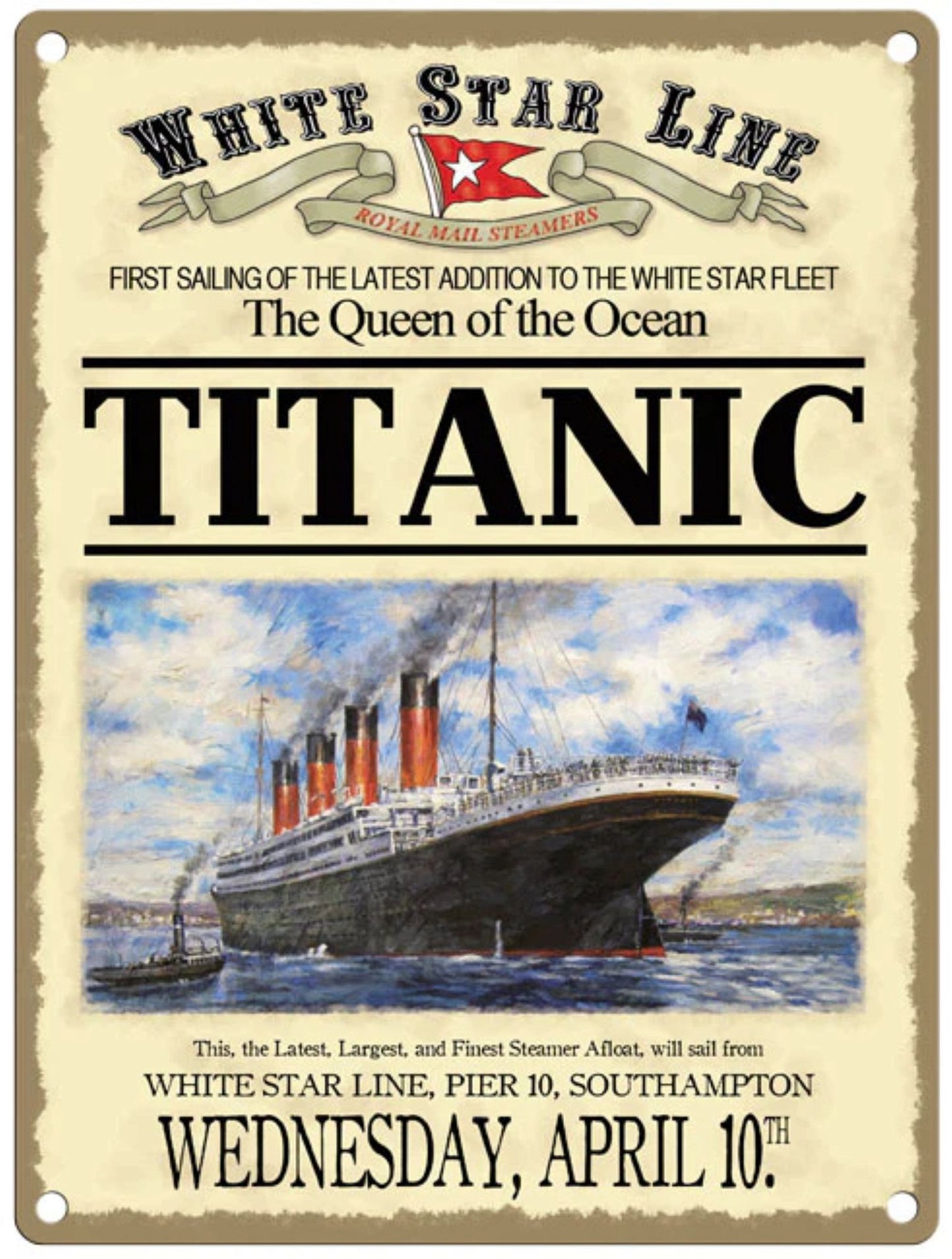 Small Metal Sign 45 x 37.5cm Vintage Retro Titanic