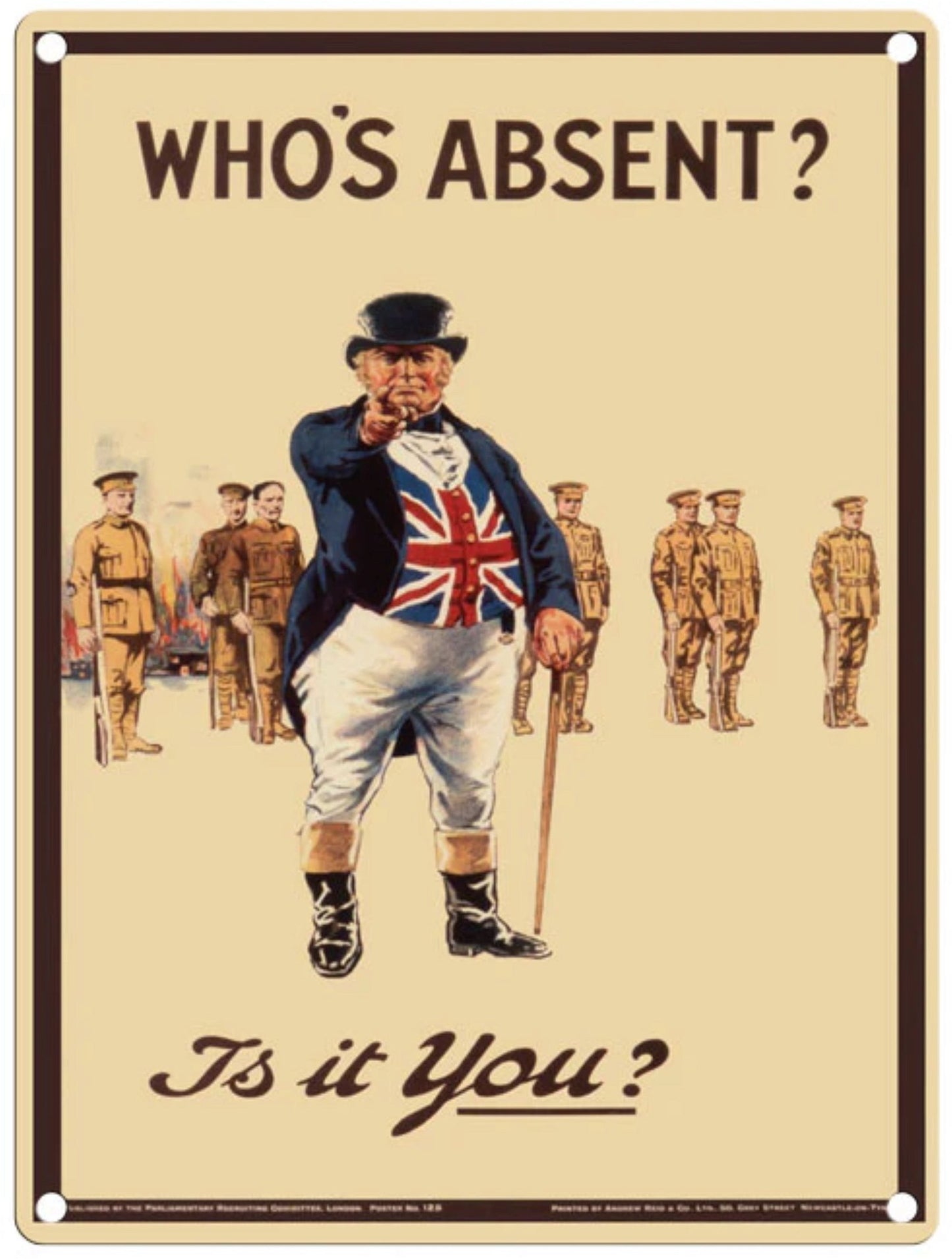 Small Metal Sign 45 x 37.5cm Funny Who's Absent