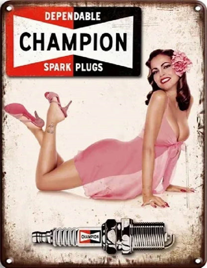 Small Metal Sign 45 x 37.5cm Dependable Champion Spark Plug