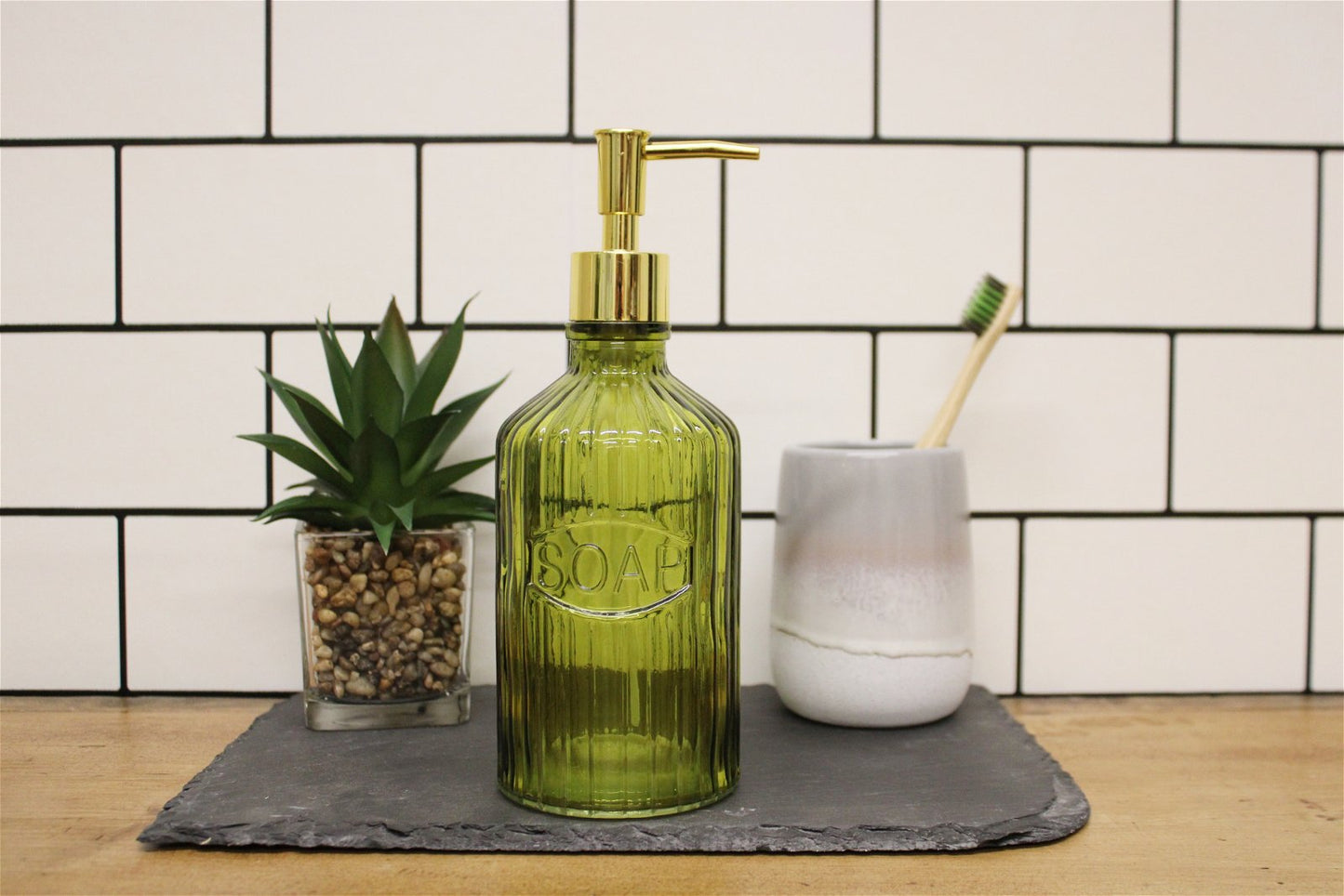 Green Glass Soap Dispenser