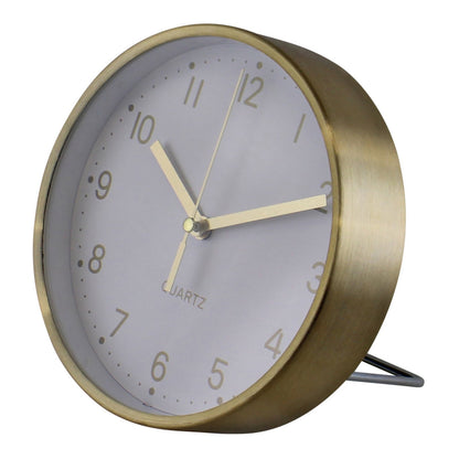 Gold Metal Table Clock, 16cm diameter