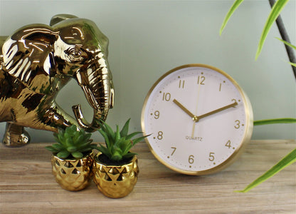 Gold Metal Table Clock, 16cm diameter