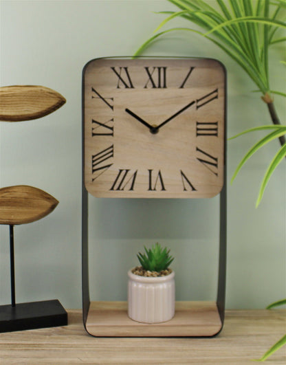 Metal Framed Freestanding Clock With Shelf, 40cm