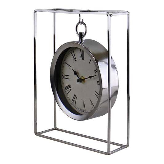 Silver Metal Freestanding Hanging Clock In Frame, 25cm