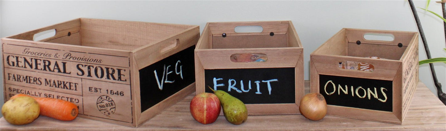 Set Of 3 General Store Chalkboard Storage Crates