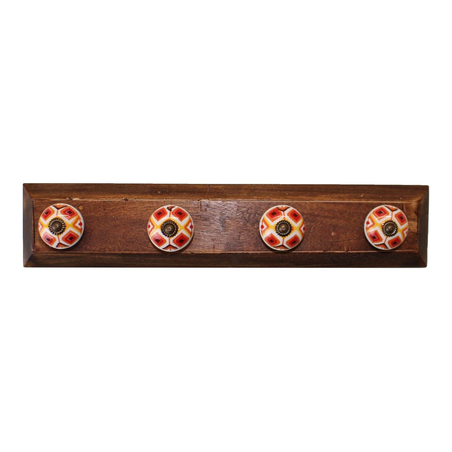 Set of 4 Kasbah Design Coat Hooks On Wooden Base